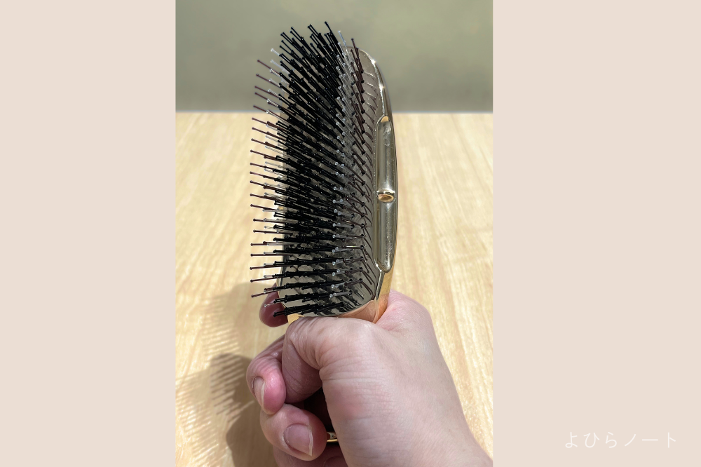 エスハートエスのスカルプブラシ（ワールドプレミアムショート）を手に持った写真。